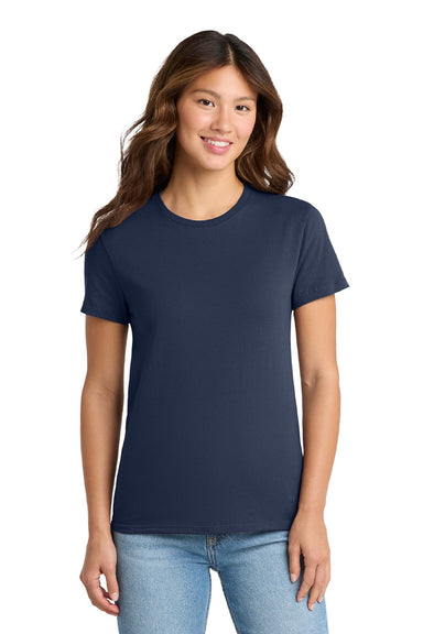 Port & Company LPC61 Womens Essential Short Sleeve Crewneck T-Shirt Navy Blue Model Front