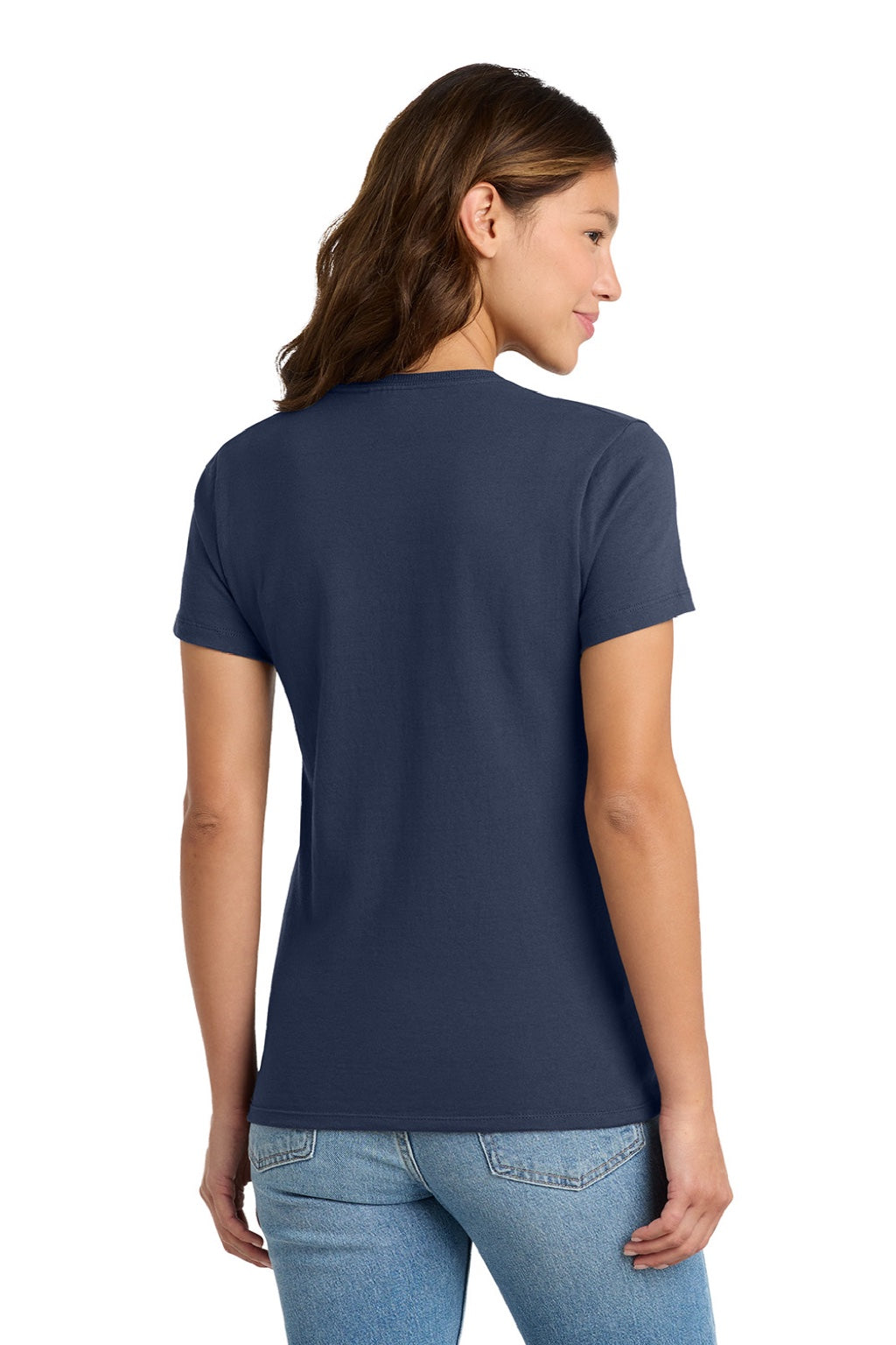 Port & Company LPC61 Womens Essential Short Sleeve Crewneck T-Shirt Navy Blue Model Back