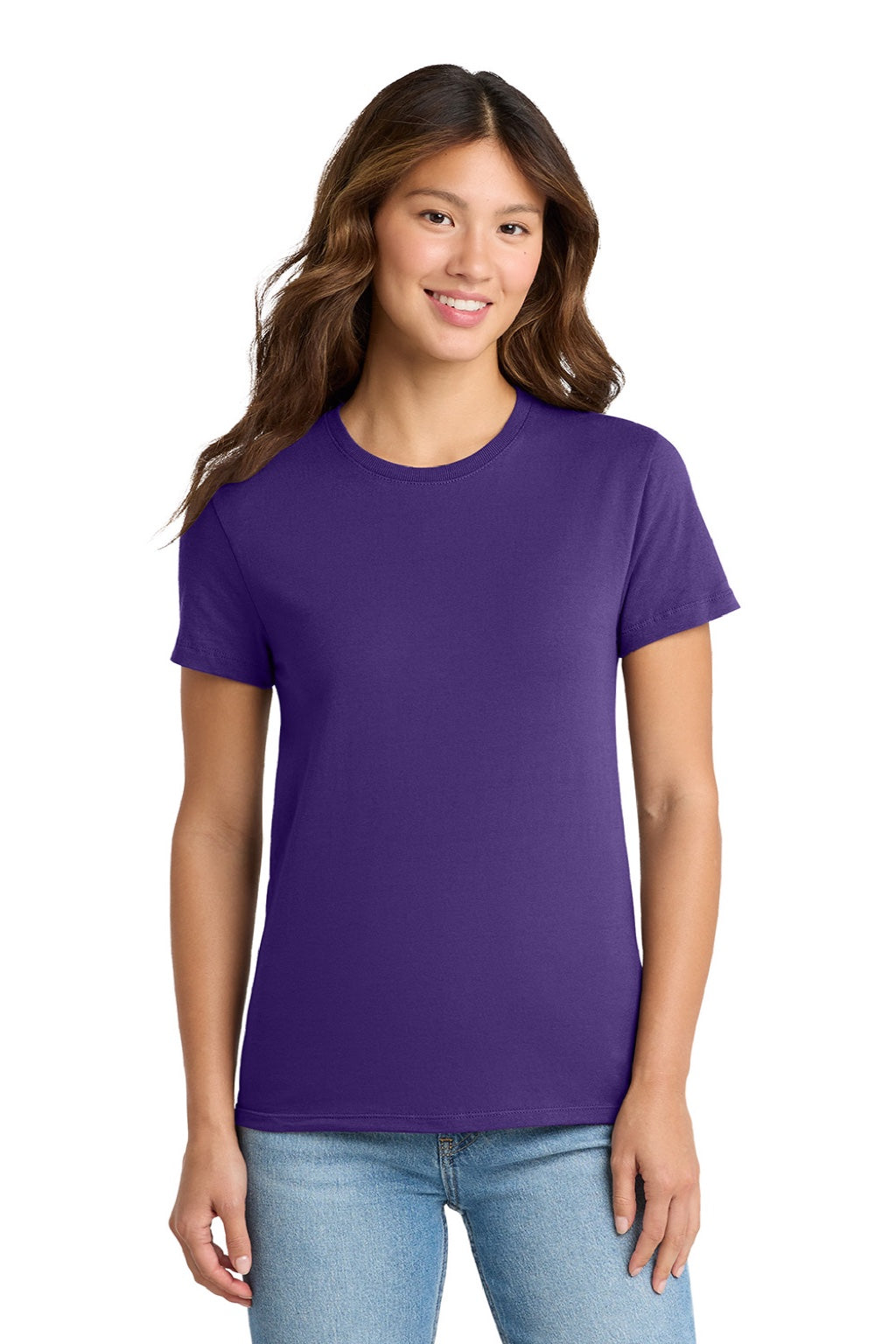 Port & Company LPC61 Womens Essential Short Sleeve Crewneck T-Shirt Purple Model Front