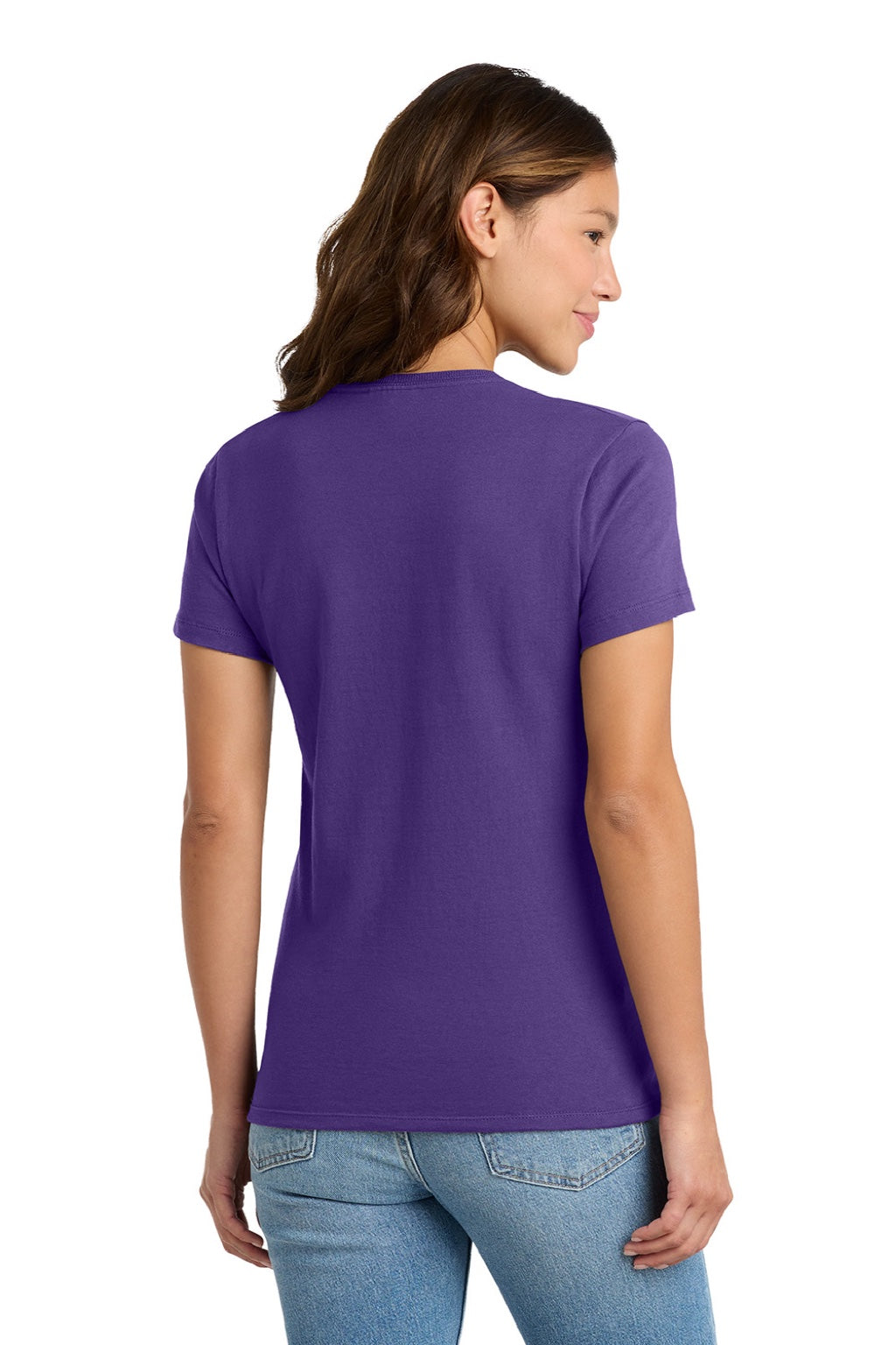 Port & Company LPC61 Womens Essential Short Sleeve Crewneck T-Shirt Purple Model Back