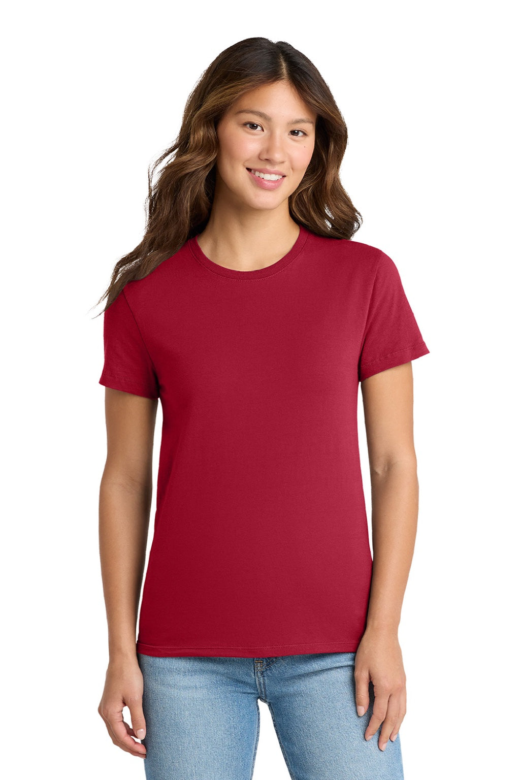Port & Company LPC61 Womens Essential Short Sleeve Crewneck T-Shirt Red Model Front