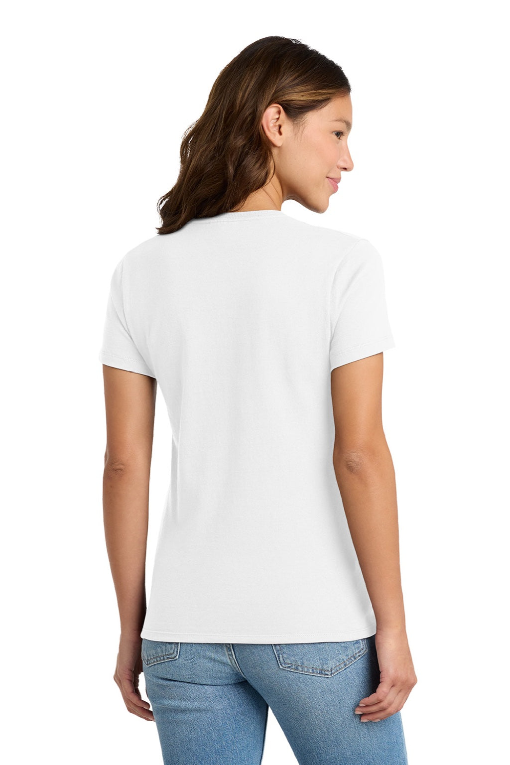 Port & Company LPC61 Womens Essential Short Sleeve Crewneck T-Shirt White Model Back