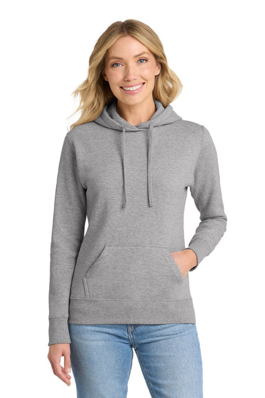 Port & Company LPC78H Womens Core Fleece Hooded Sweatshirt Hoodie w/ Pouch Pocket Heather Grey Model Front