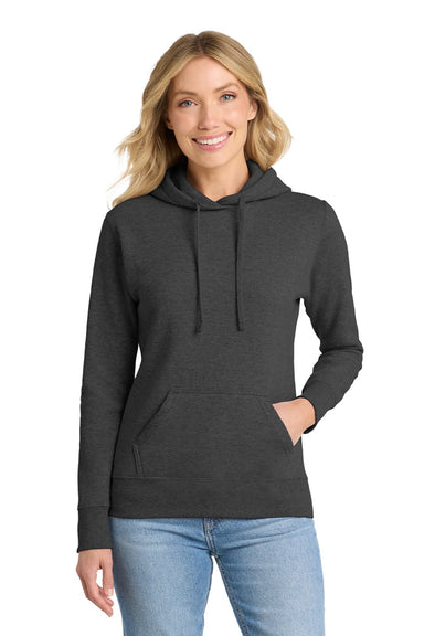 Port & Company LPC78H Womens Core Fleece Hooded Sweatshirt Hoodie w/ Pouch Pocket Heather Dark Grey Model Front
