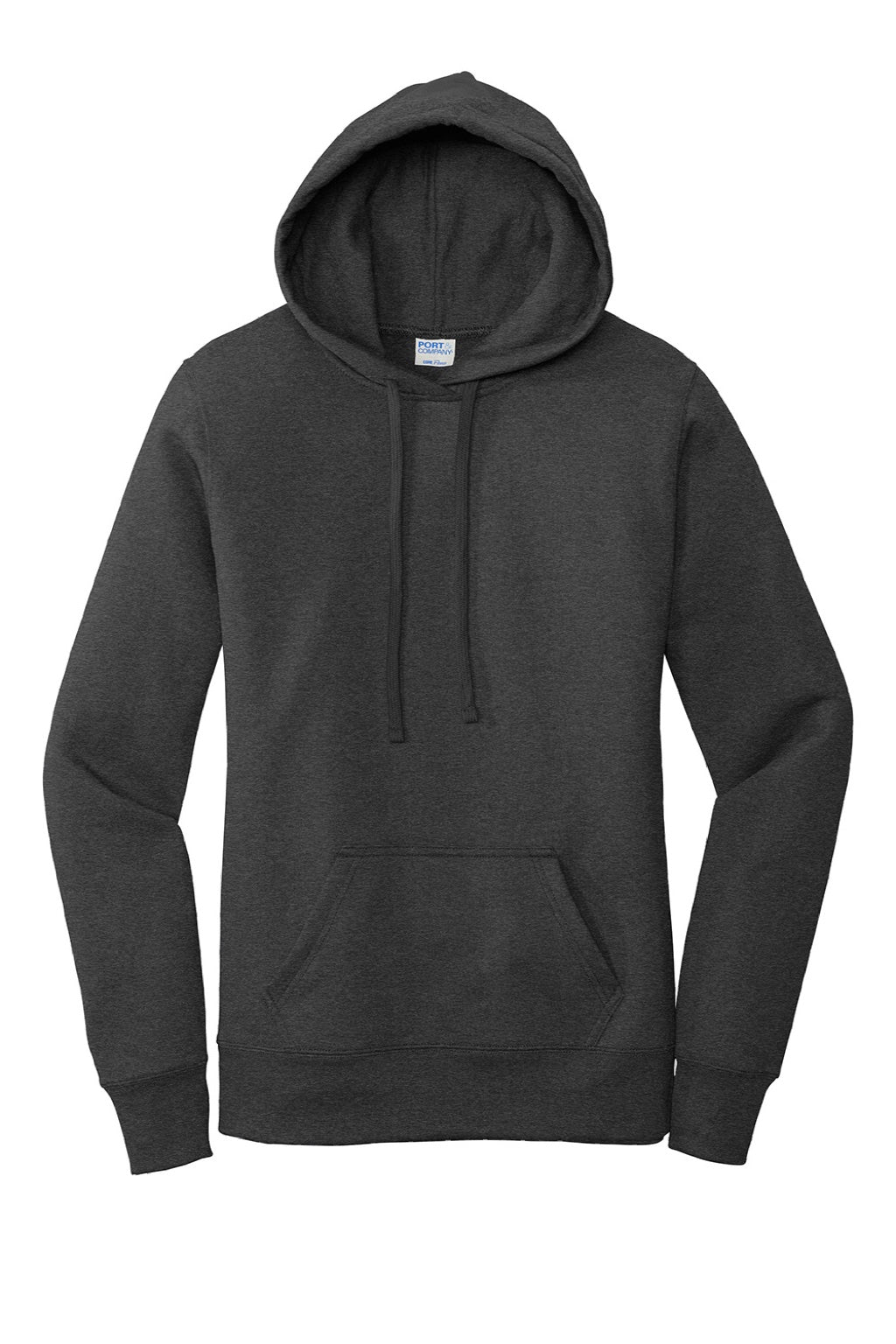 Port & Company LPC78H Womens Core Fleece Hooded Sweatshirt Hoodie w/ Pouch Pocket Heather Dark Grey Flat Front