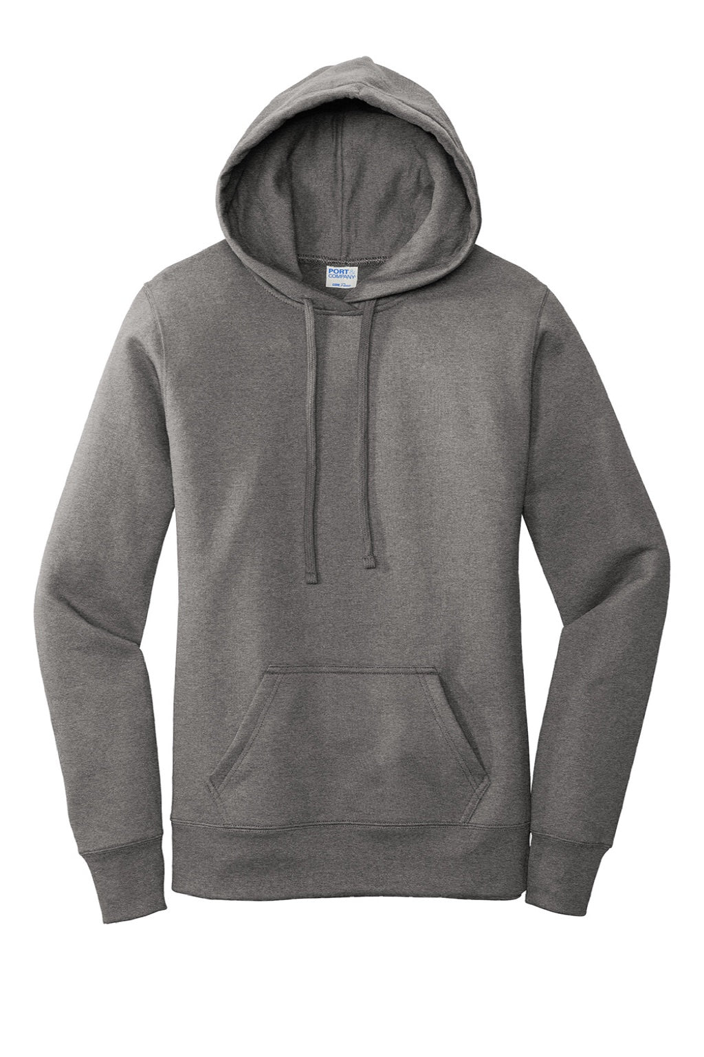 Port & Company LPC78H Womens Core Fleece Hooded Sweatshirt Hoodie w/ Pouch Pocket Heather Graphite Grey Flat Front