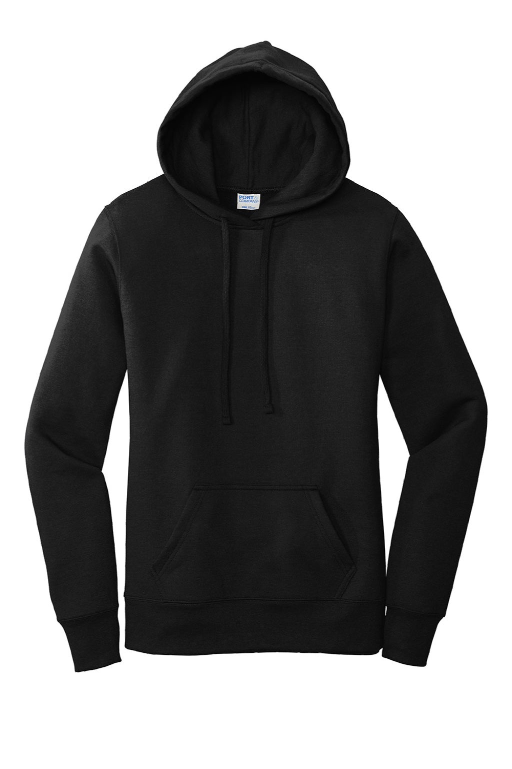 Port & Company LPC78H Womens Core Fleece Hooded Sweatshirt Hoodie w/ Pouch Pocket Jet Black Flat Front