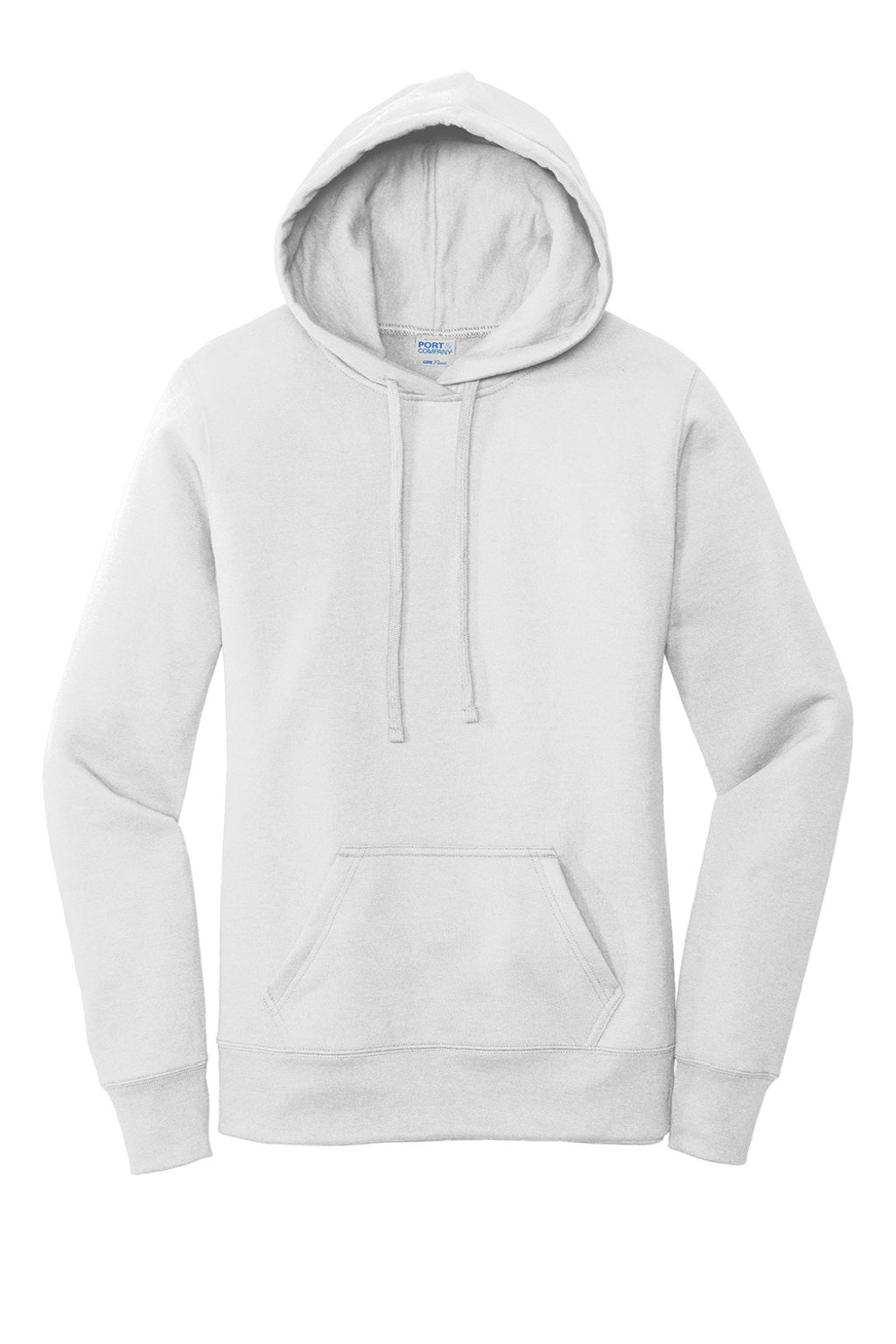 Port & Company LPC78H Womens Core Fleece Hooded Sweatshirt Hoodie w/ Pouch Pocket White Flat Front