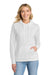 Port & Company LPC78H Womens Core Fleece Hooded Sweatshirt Hoodie w/ Pouch Pocket White Model Front