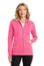 Port & Company LPC78ZH Womens Core Pill Resistant Fleece Full Zip Hooded Sweatshirt Hoodie w/ Pockets Neon Pink Model Front