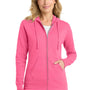 Port & Company Womens Core Pill Resistant Fleece Full Zip Hooded Sweatshirt Hoodie w/ Pockets - Neon Pink