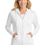 Port & Company Womens Core Pill Resistant Fleece Full Zip Hooded Sweatshirt Hoodie w/ Pockets - White