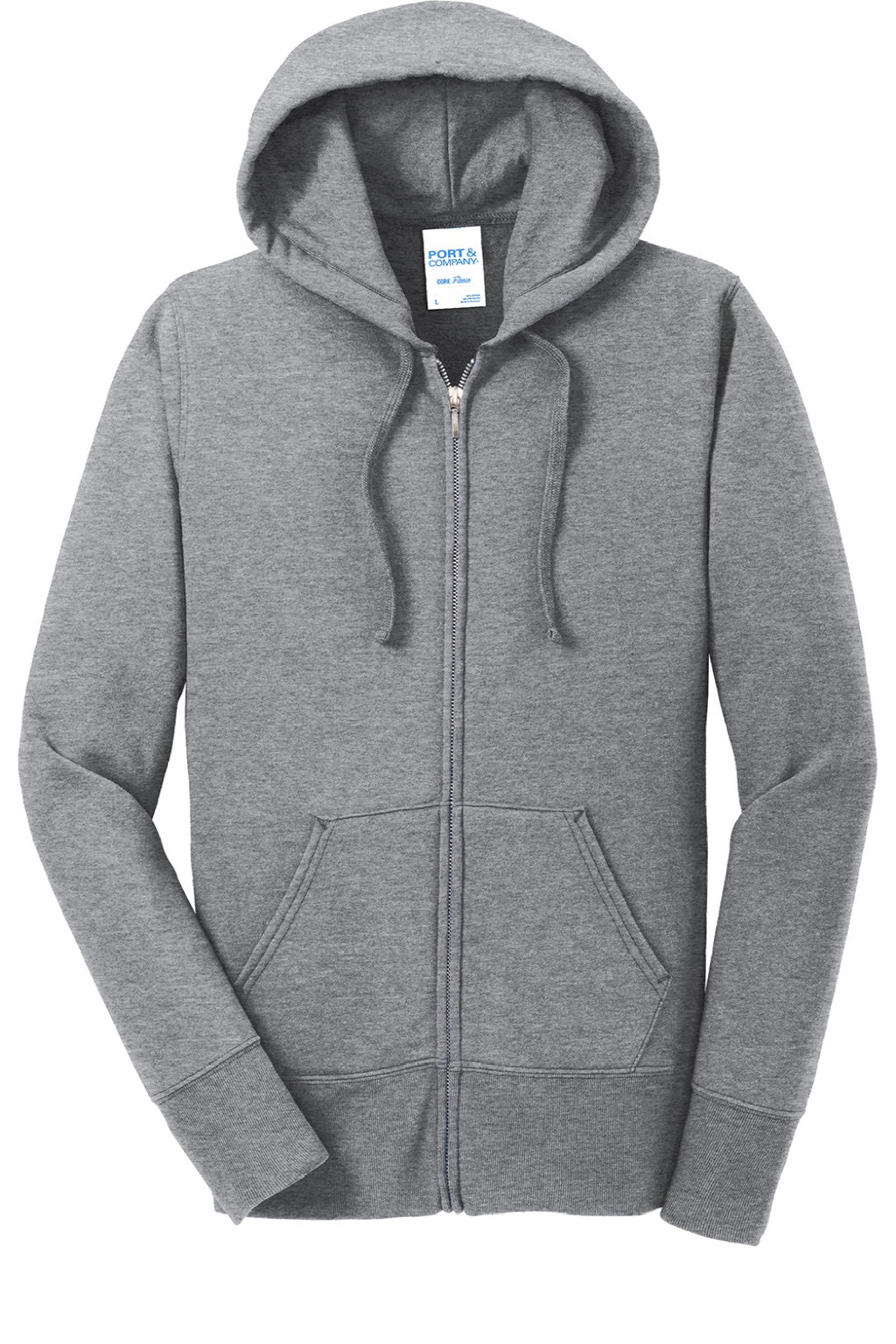 Port & Company LPC78ZH Womens Core Pill Resistant Fleece Full Zip Hooded Sweatshirt Hoodie w/ Pockets Heather Grey Flat Front