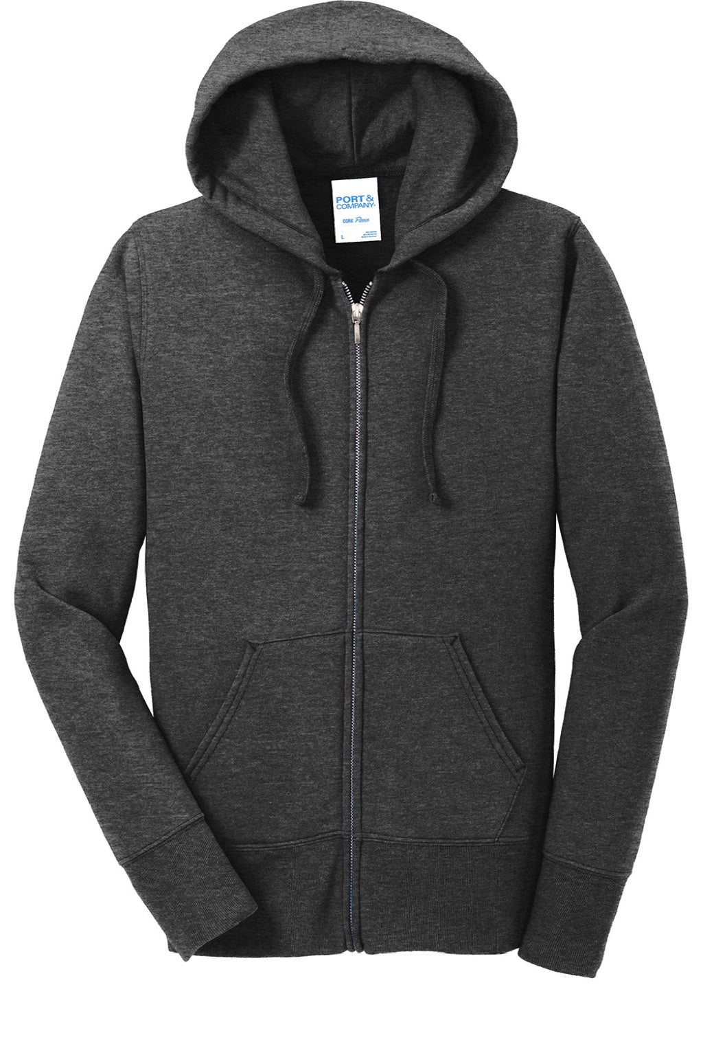 Port & Company LPC78ZH Womens Core Pill Resistant Fleece Full Zip Hooded Sweatshirt Hoodie w/ Pockets Heather Dark Grey Flat Front