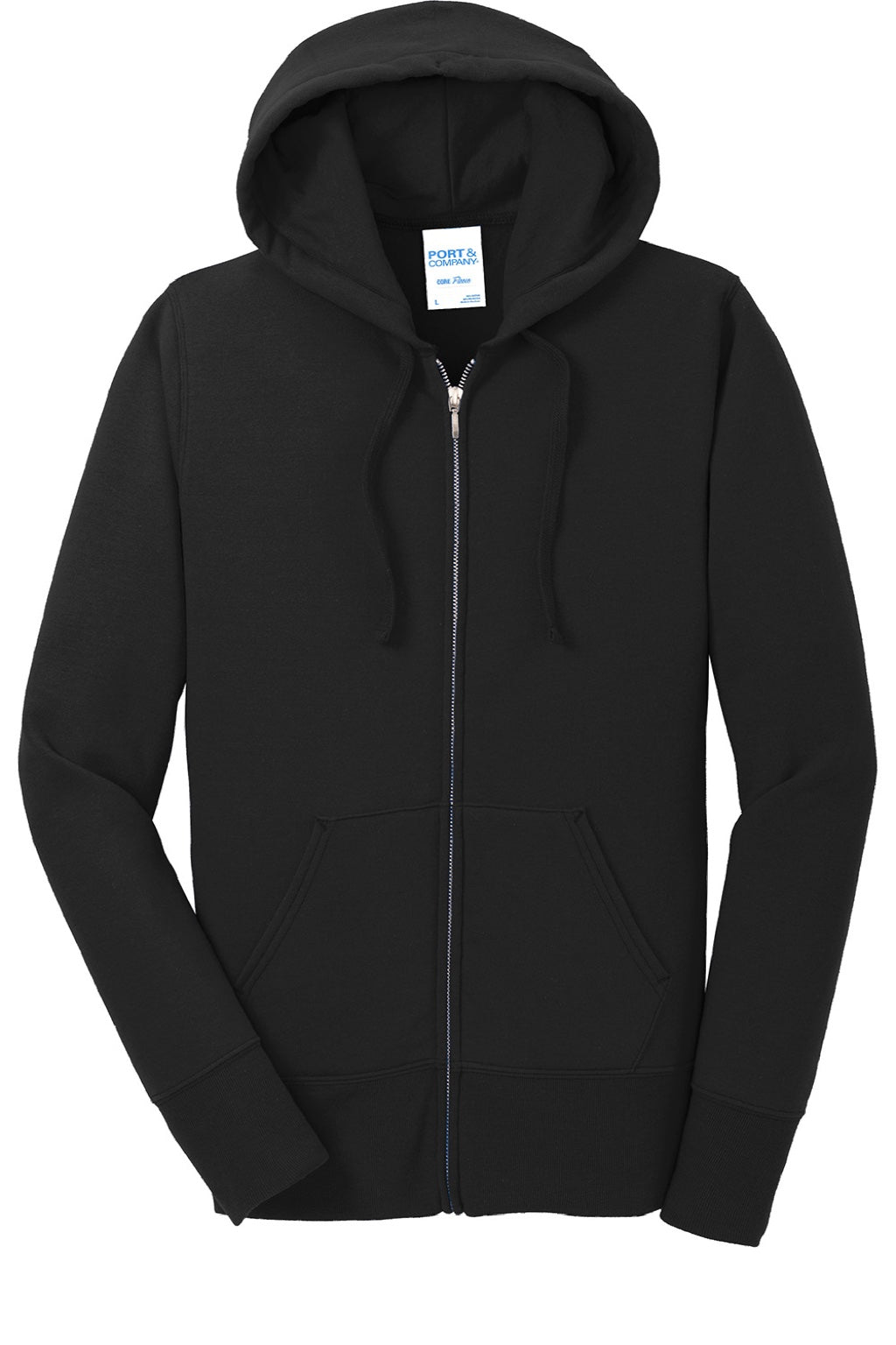 Port & Company LPC78ZH Womens Core Pill Resistant Fleece Full Zip Hooded Sweatshirt Hoodie w/ Pockets Jet Black Flat Front