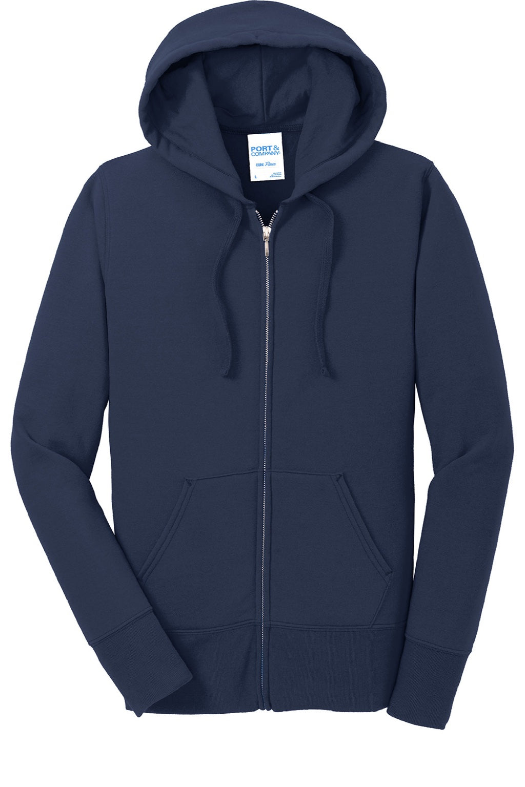 Port & Company LPC78ZH Womens Core Pill Resistant Fleece Full Zip Hooded Sweatshirt Hoodie w/ Pockets Navy Blue Flat Front
