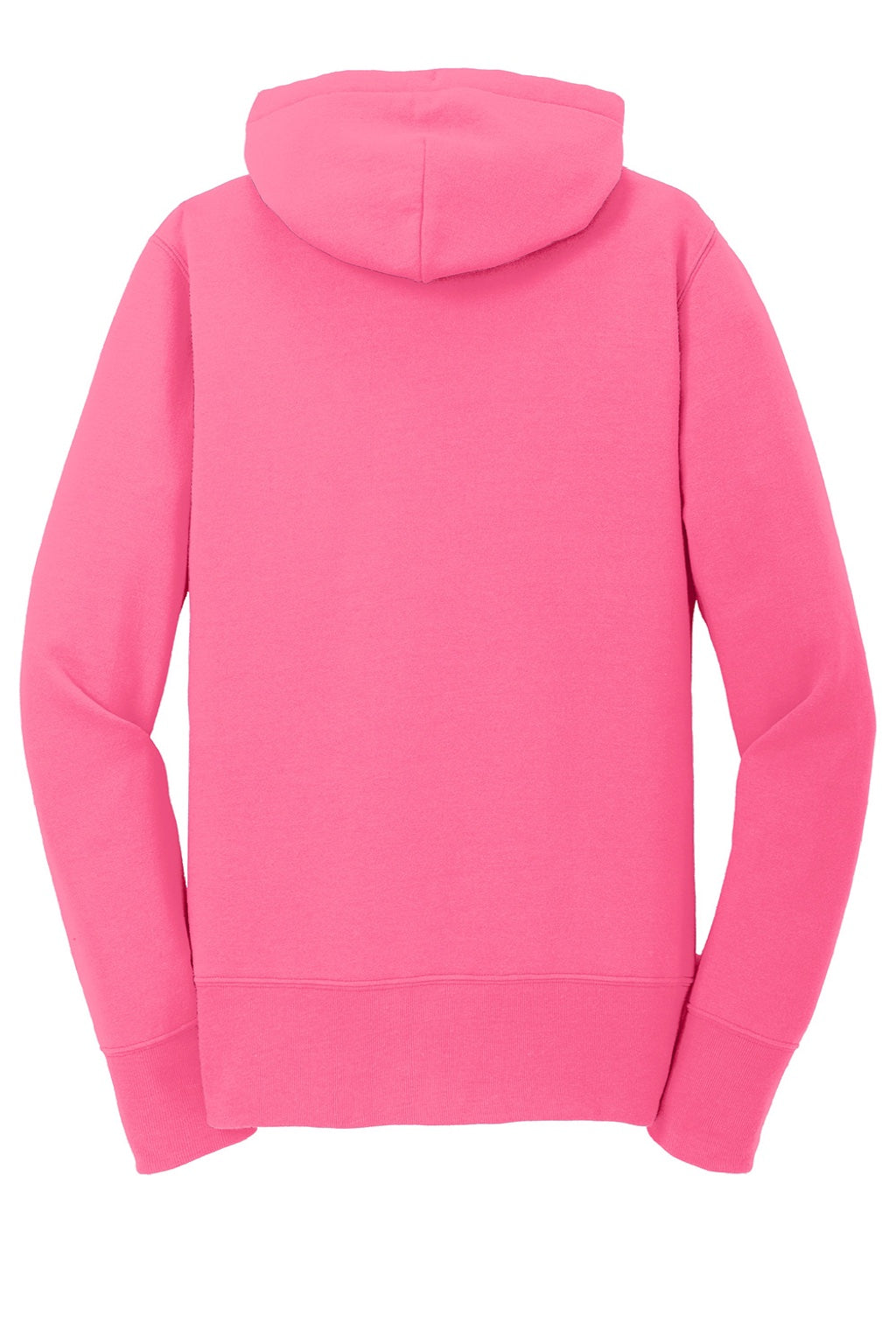 Port & Company LPC78ZH Womens Core Pill Resistant Fleece Full Zip Hooded Sweatshirt Hoodie w/ Pockets Neon Pink Flat Back