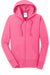 Port & Company LPC78ZH Womens Core Pill Resistant Fleece Full Zip Hooded Sweatshirt Hoodie w/ Pockets Neon Pink Flat Front