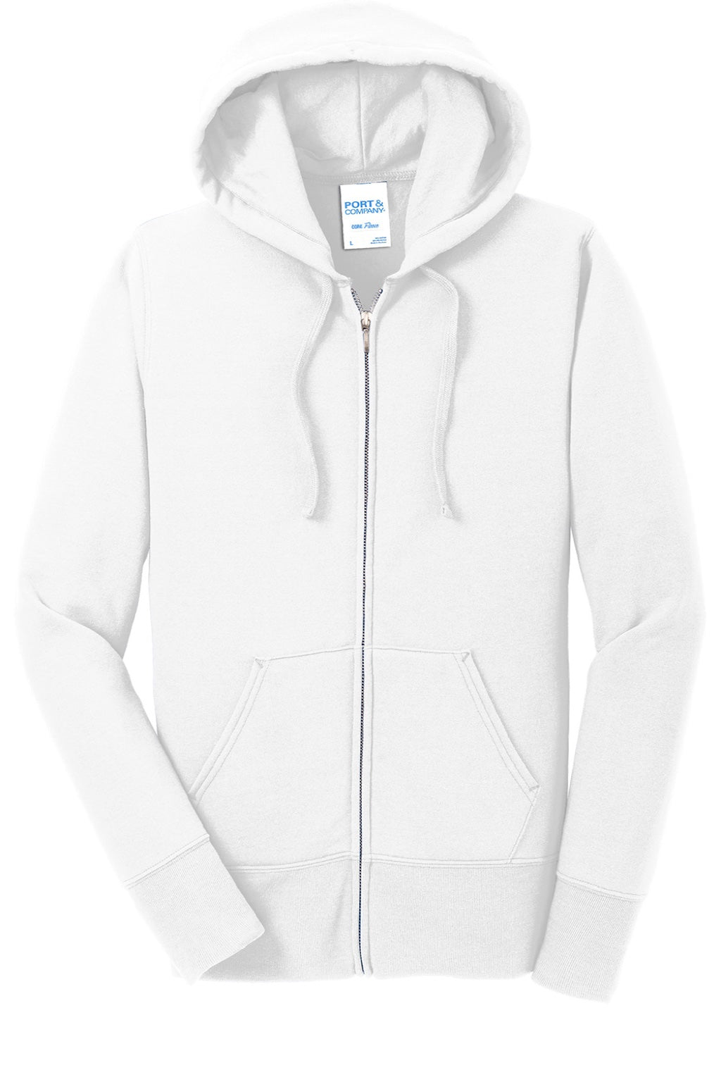Port & Company LPC78ZH Womens Core Pill Resistant Fleece Full Zip Hooded Sweatshirt Hoodie w/ Pockets White Flat Front