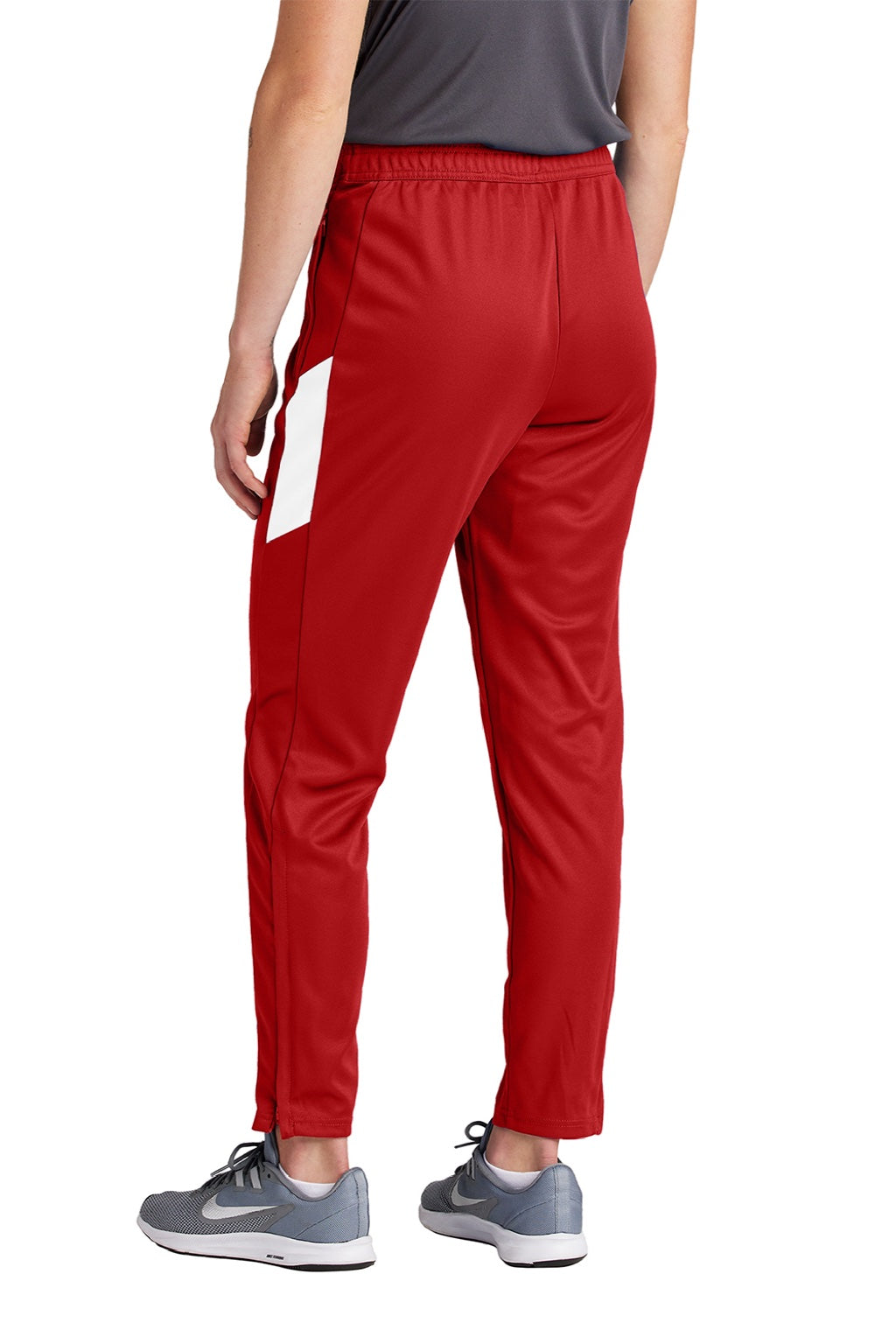 Sport-Tek LPST800 Womens Moisture Wicking Travel Pants w/ Pockets Deep Red/White Model Back