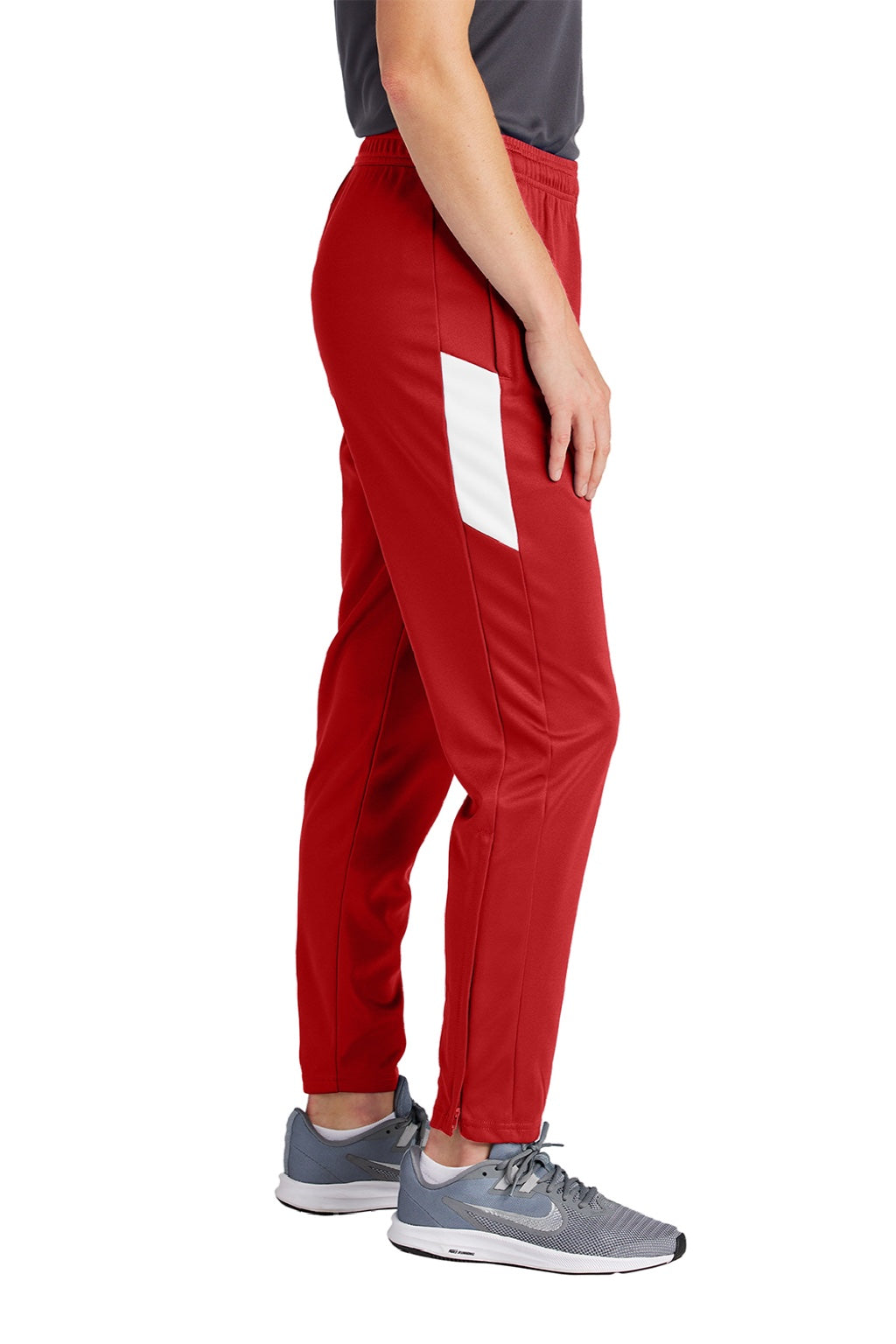 Sport-Tek LPST800 Womens Moisture Wicking Travel Pants w/ Pockets Deep Red/White Model Side