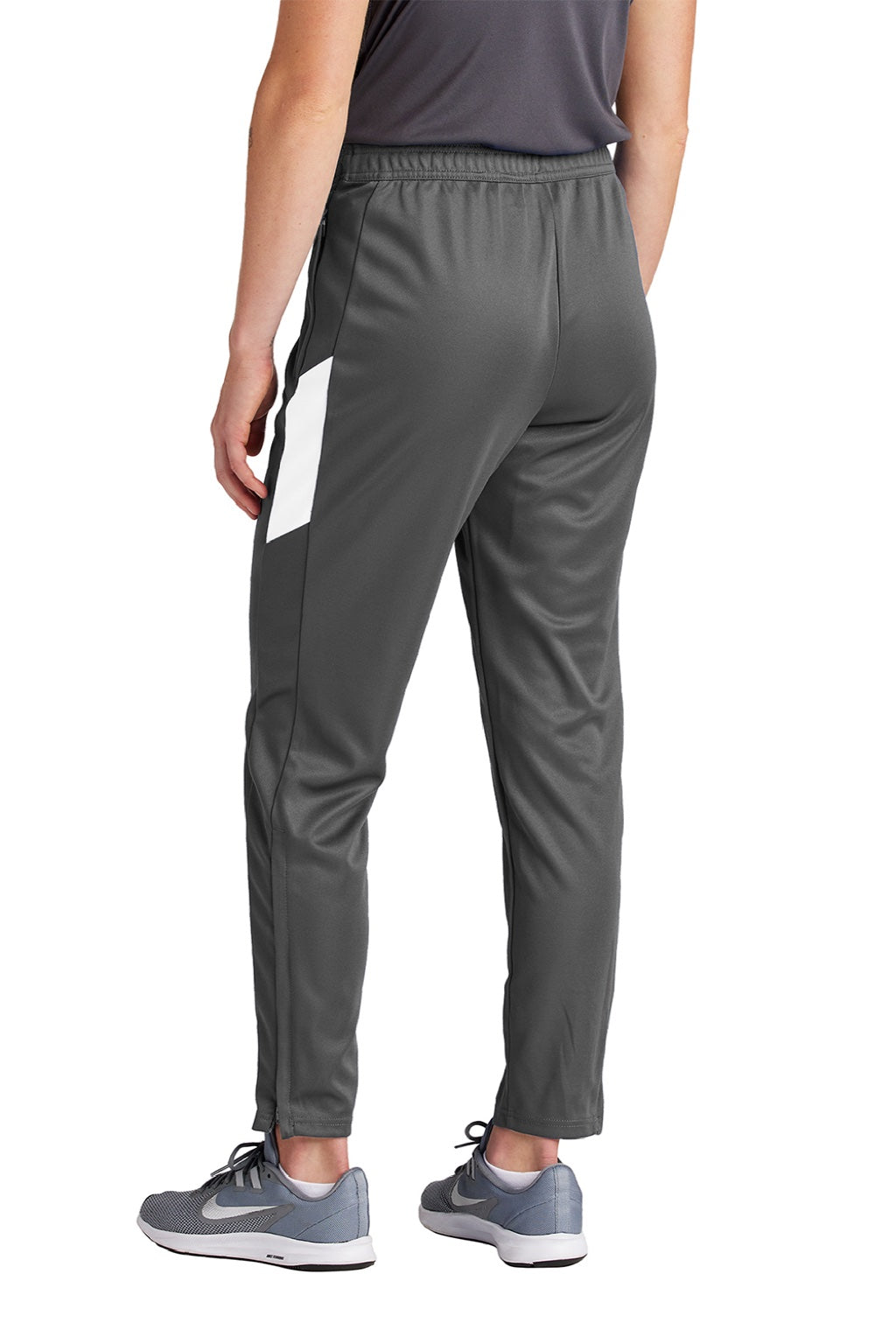 Sport-Tek LPST800 Womens Moisture Wicking Travel Pants w/ Pockets Iron Grey/White Model Back