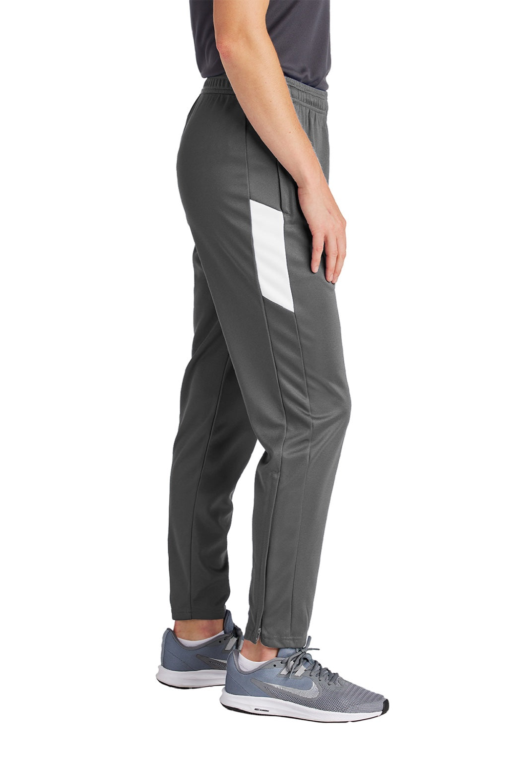 Sport-Tek LPST800 Womens Moisture Wicking Travel Pants w/ Pockets Iron Grey/White Model Side