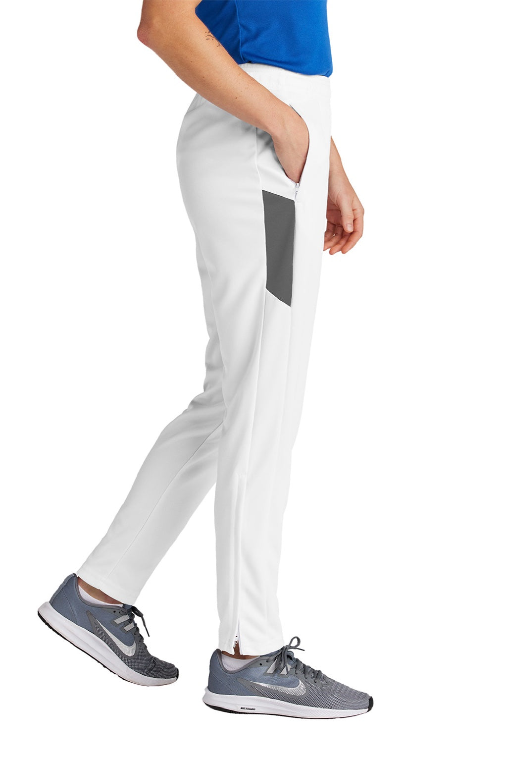 Sport-Tek LPST800 Womens Moisture Wicking Travel Pants w/ Pockets White/Iron Grey Model Side