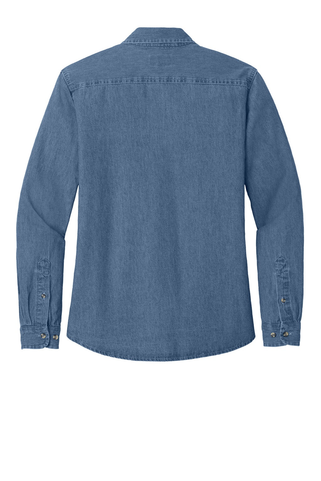Port & Company LSP10 Womens Denim Long Sleeve Button Down Shirt Faded Blue Flat Back