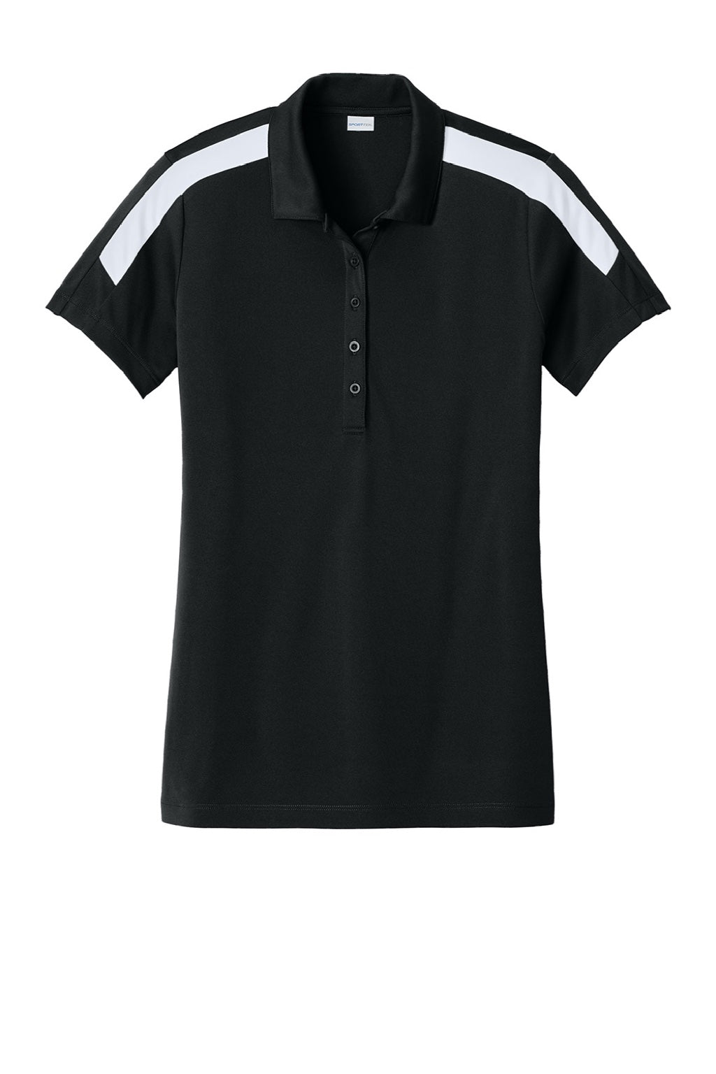 Sport-Tek LST104 Womens Moisture Wicking Competitor United Short Sleeve Polo Shirt Black/White Flat Front