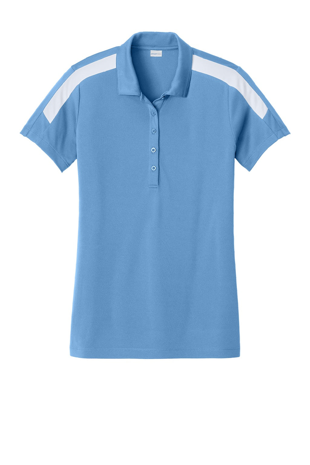 Sport-Tek LST104 Womens Moisture Wicking Competitor United Short Sleeve Polo Shirt Carolina Blue/White Flat Front