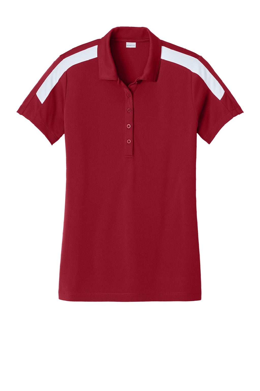 Sport-Tek LST104 Womens Moisture Wicking Competitor United Short Sleeve Polo Shirt Deep Red/White Flat Front