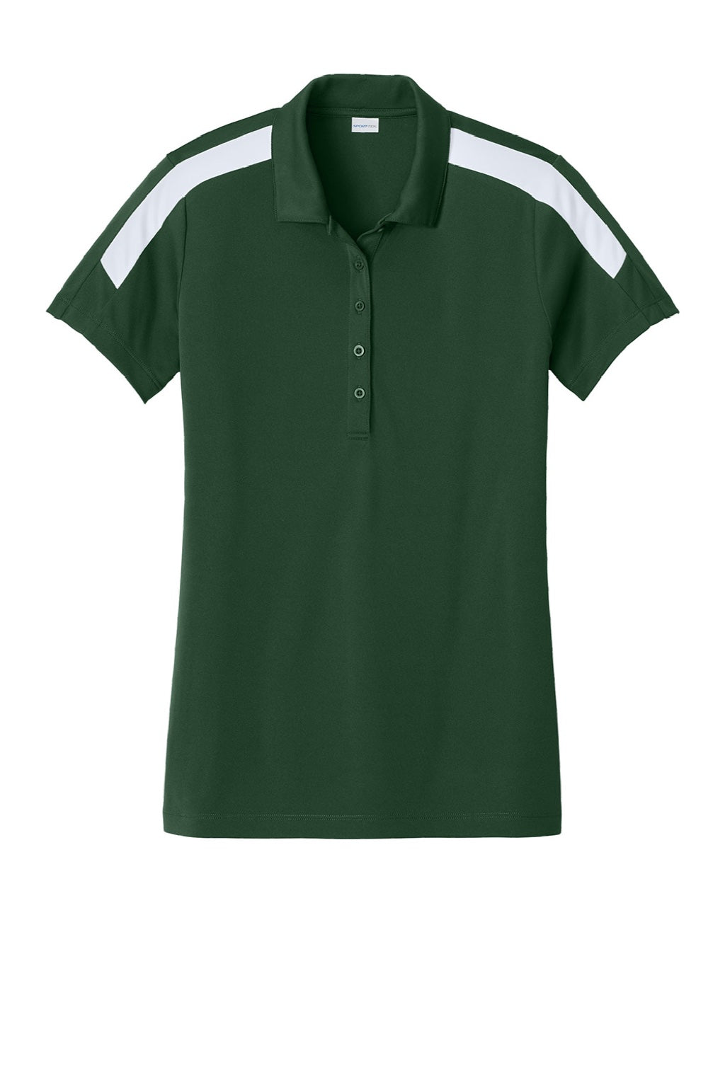 Sport-Tek LST104 Womens Moisture Wicking Competitor United Short Sleeve Polo Shirt Forest Green/White Flat Front