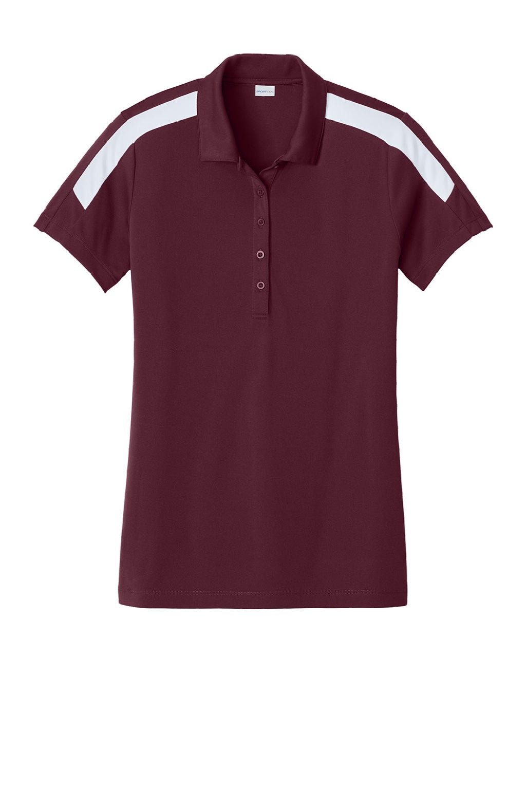 Sport-Tek LST104 Womens Moisture Wicking Competitor United Short Sleeve Polo Shirt Maroon/White Flat Front