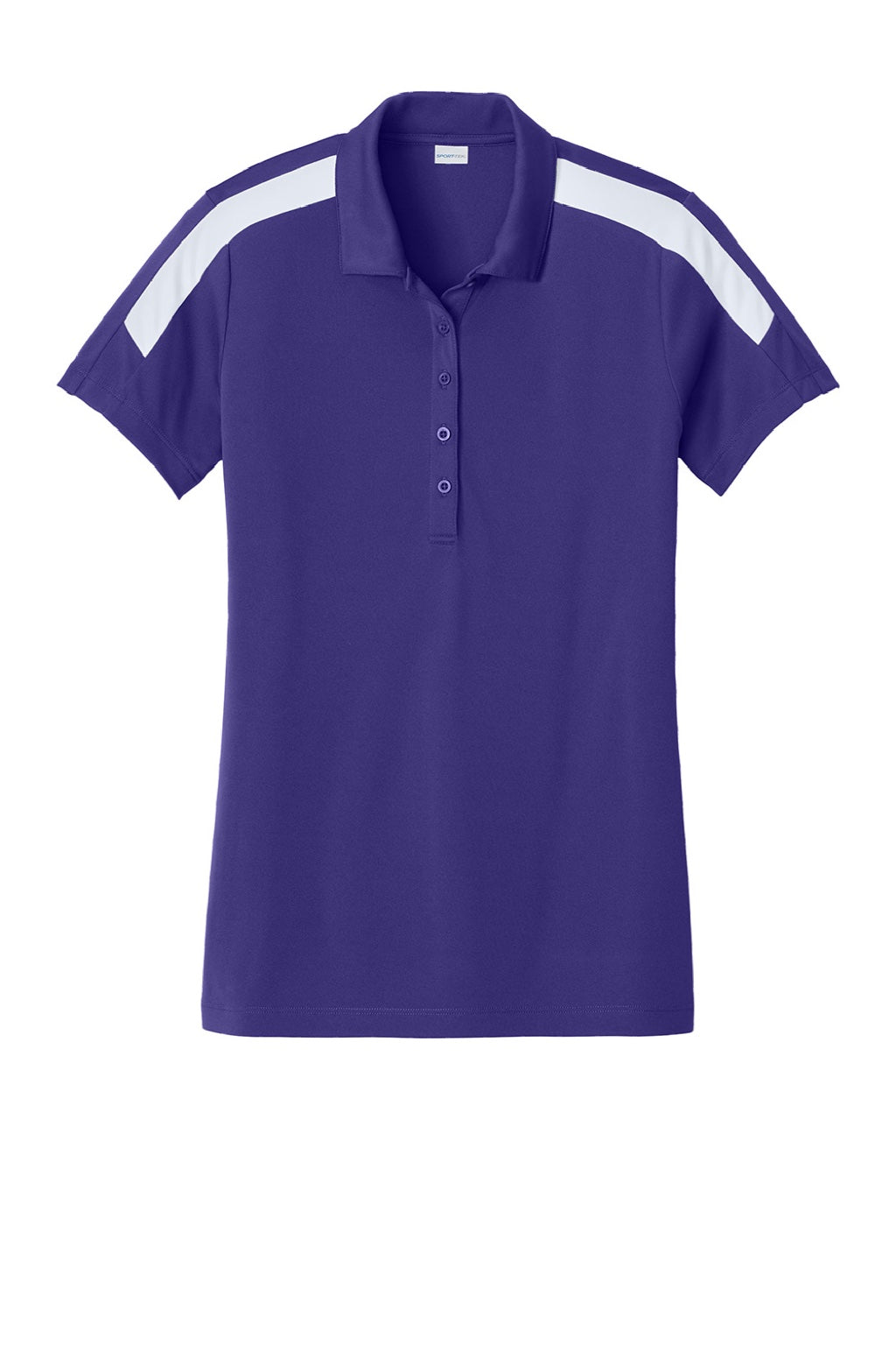 Sport-Tek LST104 Womens Moisture Wicking Competitor United Short Sleeve Polo Shirt Purple/White Flat Front