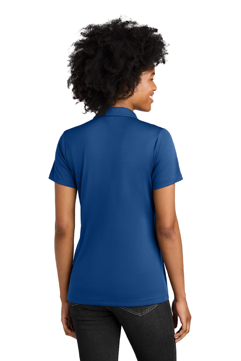 Sport-Tek LST104 Womens Moisture Wicking Competitor United Short Sleeve Polo Shirt Royal Blue/White Model Back
