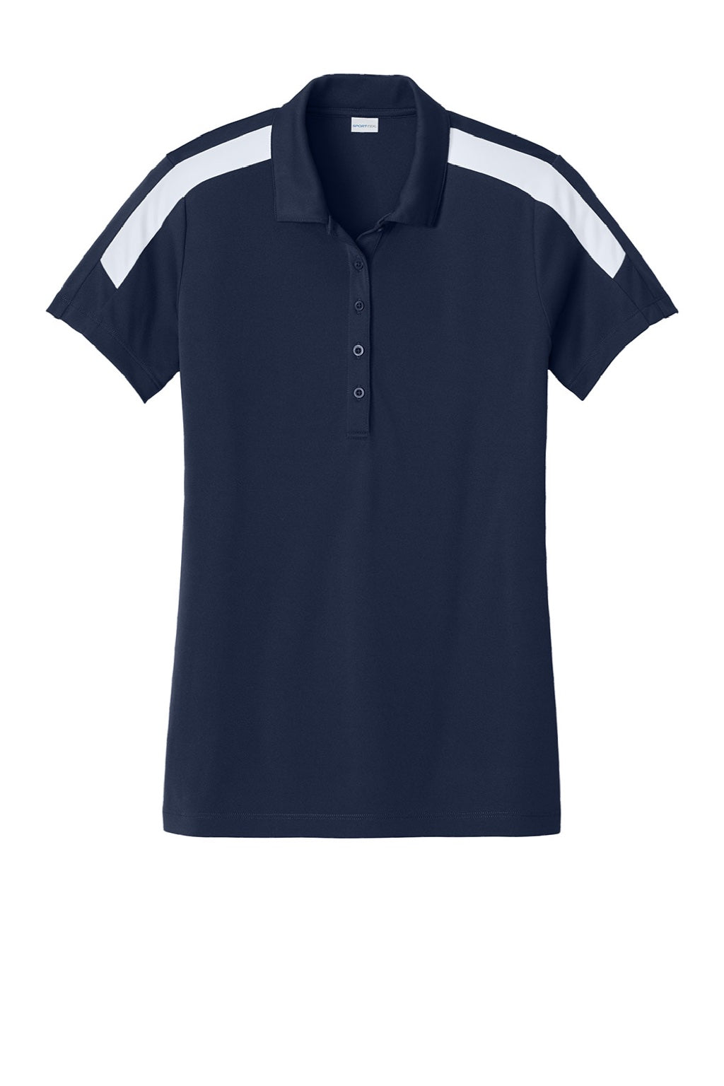 Sport-Tek LST104 Womens Moisture Wicking Competitor United Short Sleeve Polo Shirt True Navy Blue/White Flat Front