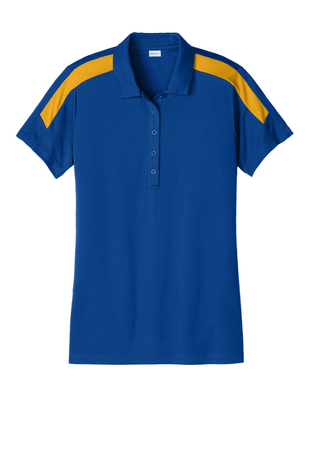 Sport-Tek LST104 Womens Moisture Wicking Competitor United Short Sleeve Polo Shirt True Royal Blue/Gold Flat Front