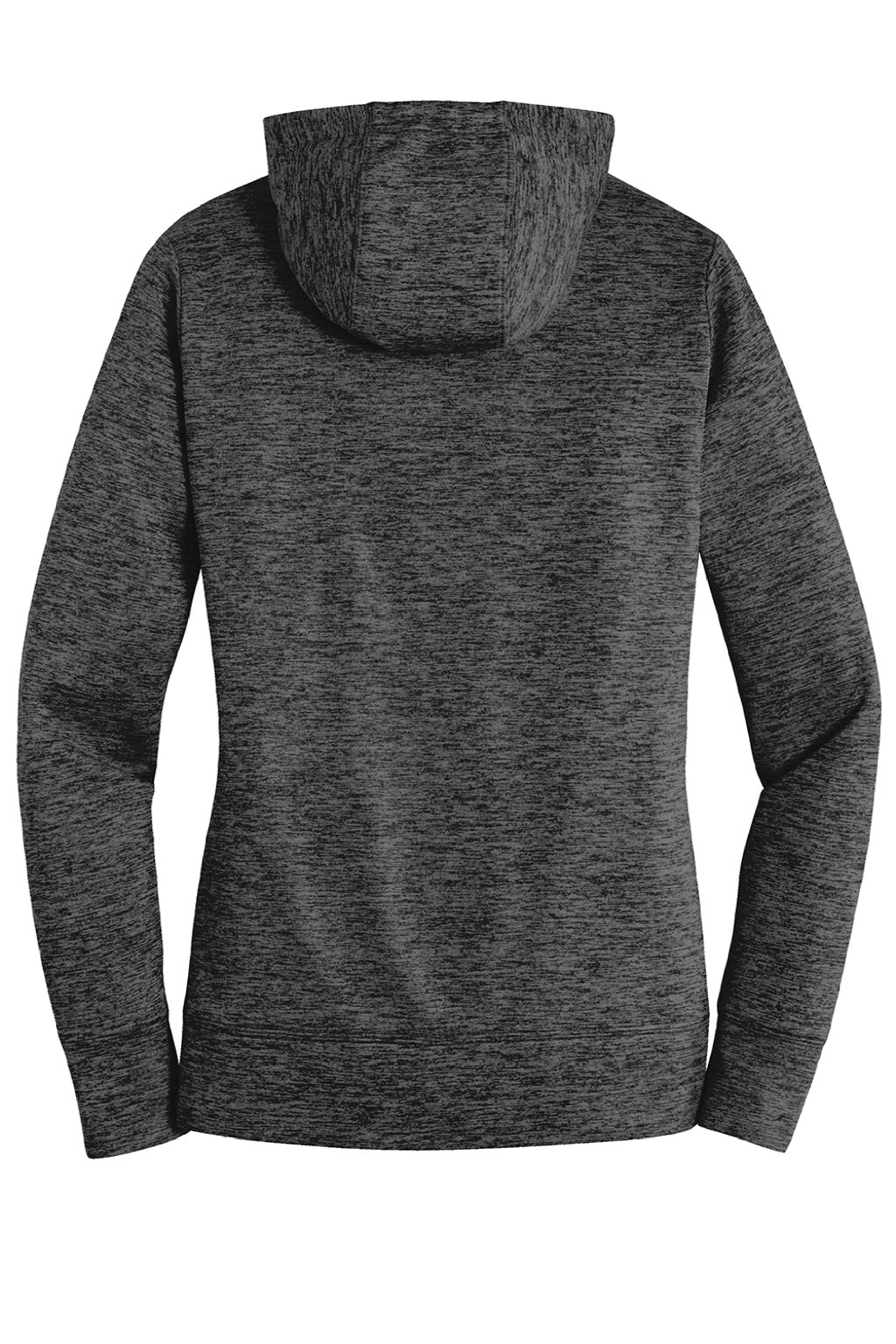 Sport-Tek LST225 Womens Electric Heather Moisture Wicking Fleece Hooded Sweatshirt Hoodie w/ Pouch Pocket Grey Black Electric Flat Back