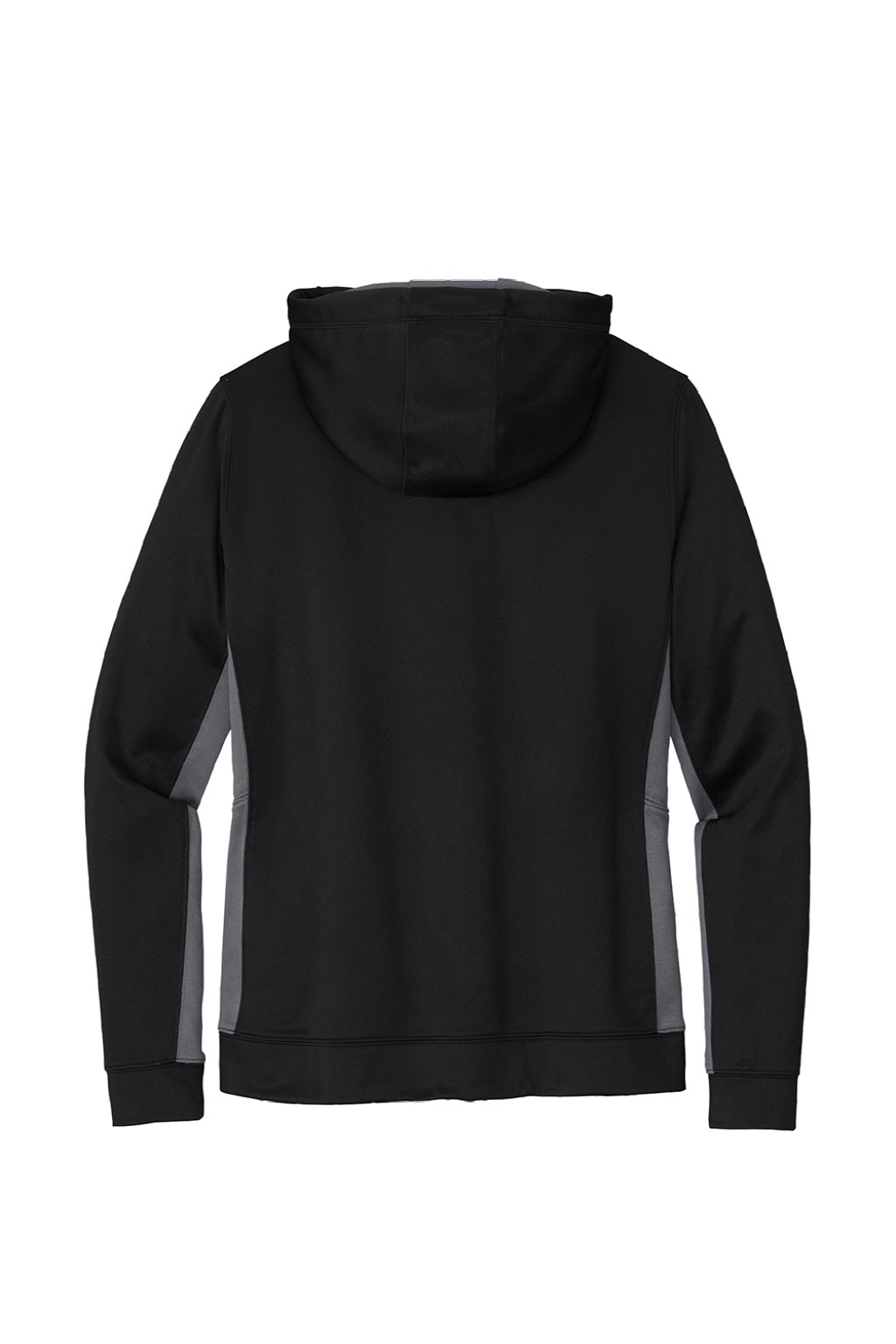 Sport-Tek LST235 Womens Sport-Wick Moisture Wicking Fleece Hooded Sweatshirt Hoodie w/ Pouch Pocket Black/Dark Smoke Grey Flat Back