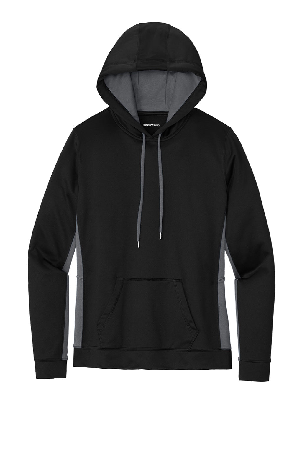 Sport-Tek LST235 Womens Sport-Wick Moisture Wicking Fleece Hooded Sweatshirt Hoodie w/ Pouch Pocket Black/Dark Smoke Grey Flat Front
