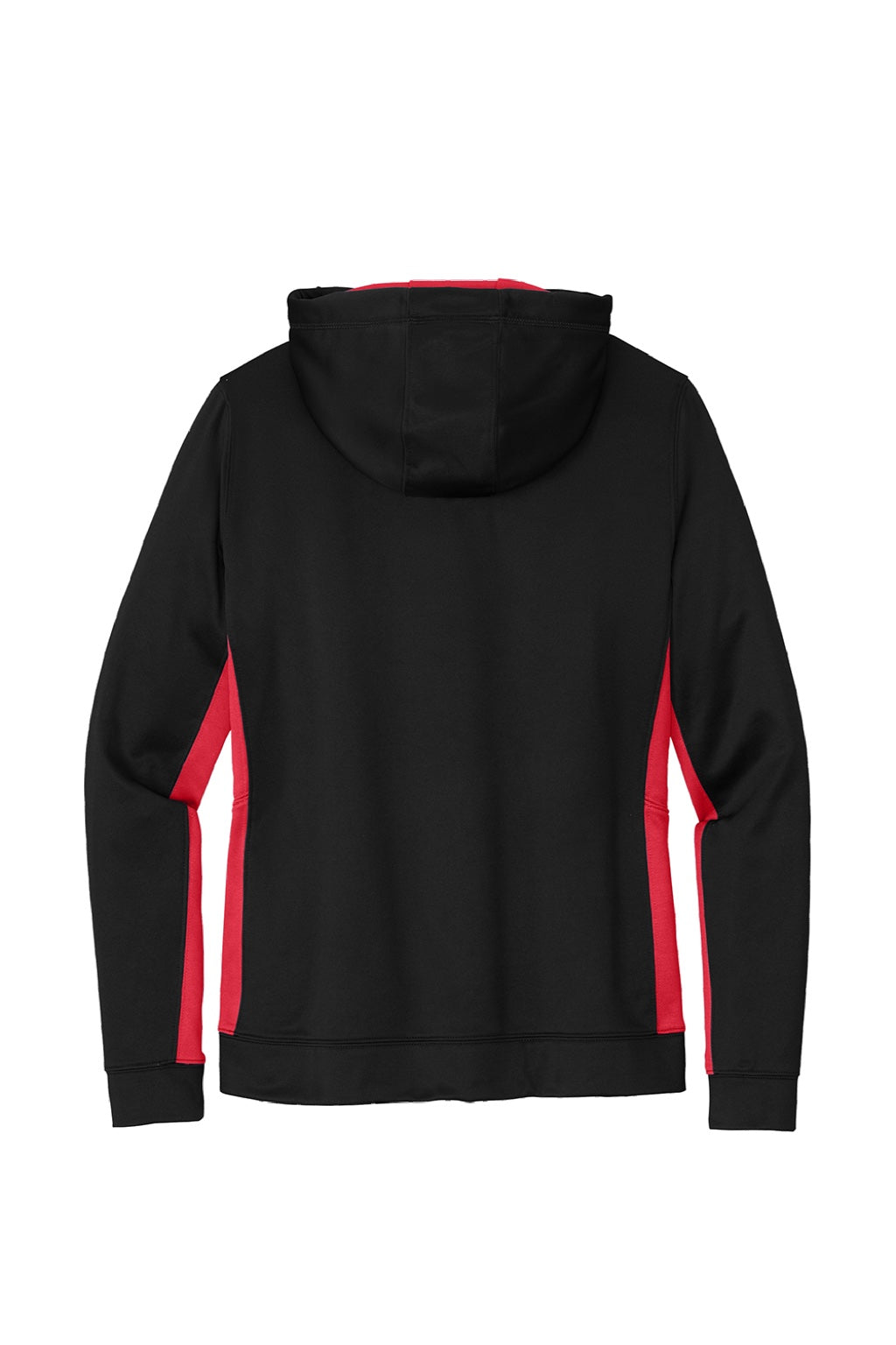 Sport-Tek LST235 Womens Sport-Wick Moisture Wicking Fleece Hooded Sweatshirt Hoodie w/ Pouch Pocket Black/Deep Red Flat Back