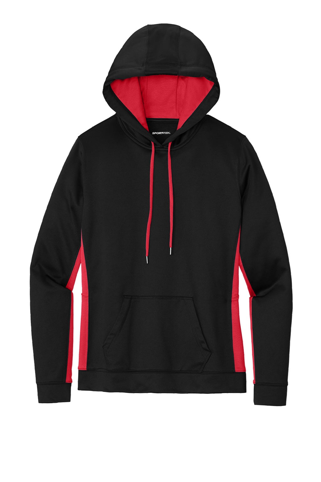 Sport-Tek LST235 Womens Sport-Wick Moisture Wicking Fleece Hooded Sweatshirt Hoodie w/ Pouch Pocket Black/Deep Red Flat Front