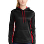 Sport-Tek Womens Sport-Wick Moisture Wicking Fleece Hooded Sweatshirt Hoodie w/ Pouch Pocket - Black/Deep Red - Closeout