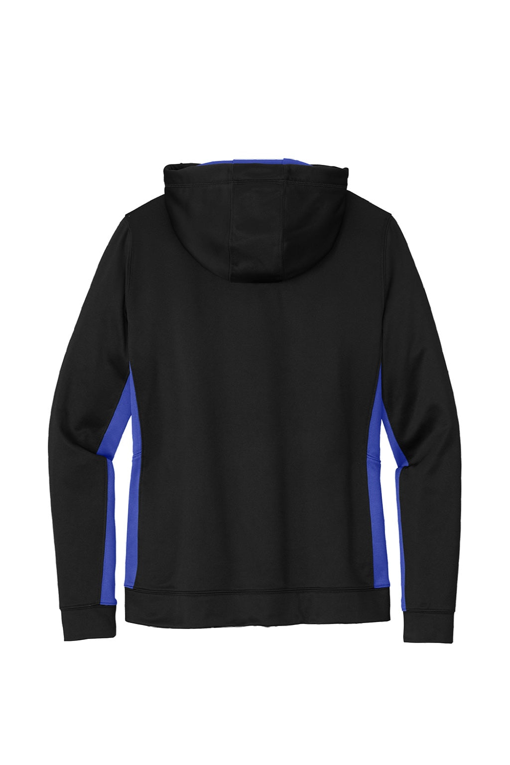 Sport-Tek LST235 Womens Sport-Wick Moisture Wicking Fleece Hooded Sweatshirt Hoodie w/ Pouch Pocket Black/True Royal Blue Flat Back