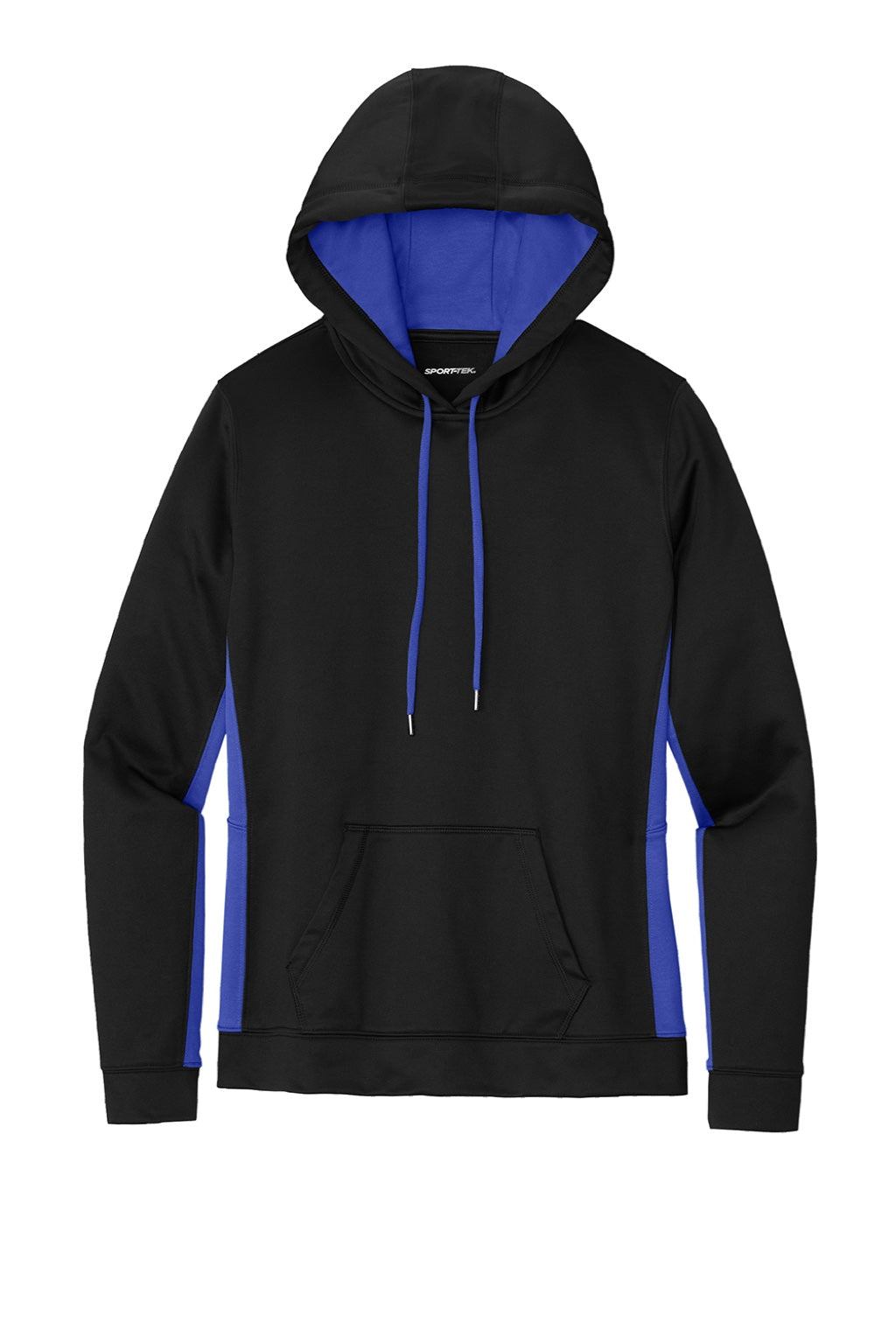 Sport-Tek LST235 Womens Sport-Wick Moisture Wicking Fleece Hooded Sweatshirt Hoodie w/ Pouch Pocket Black/True Royal Blue Flat Front