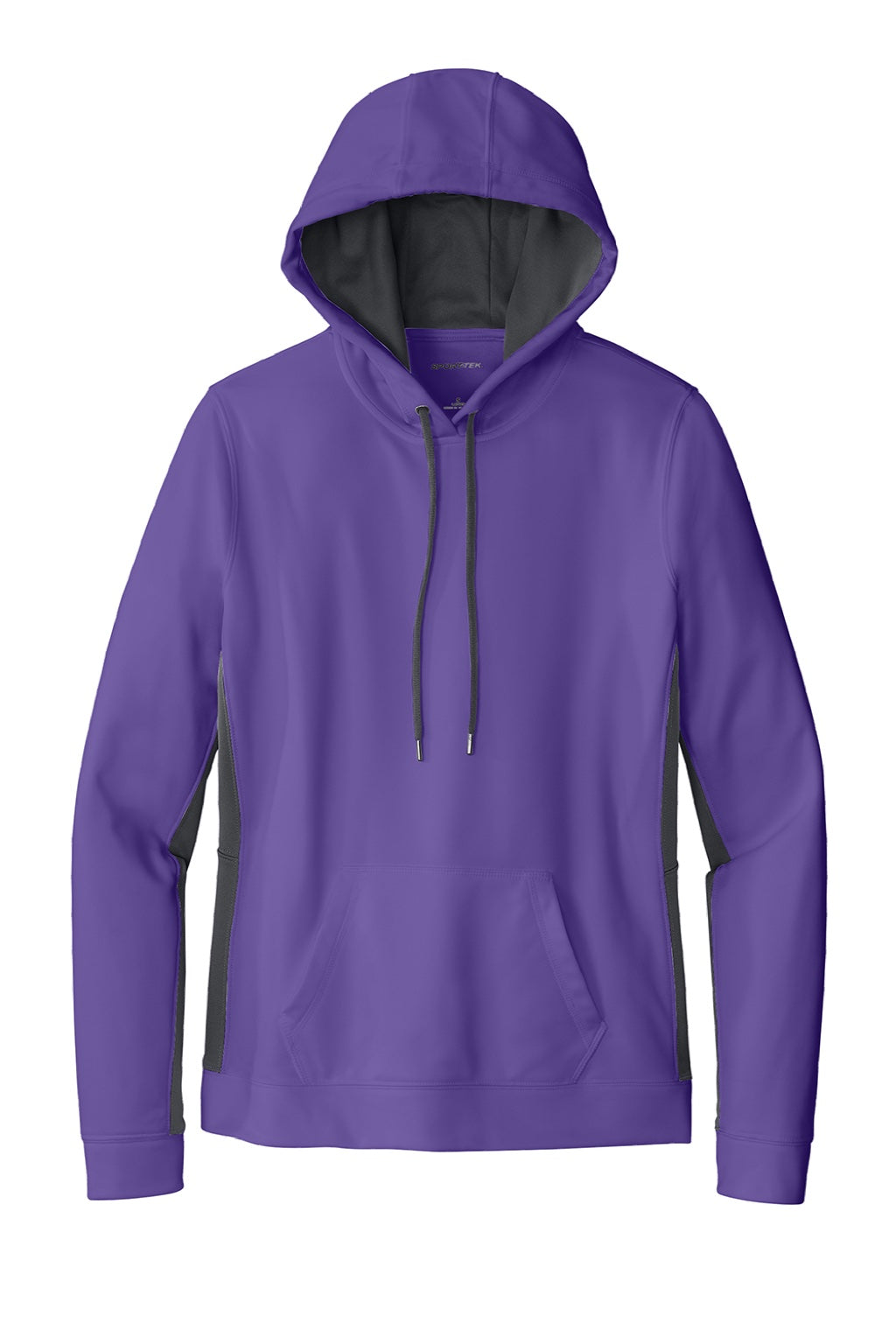 Sport-Tek LST235 Womens Sport-Wick Moisture Wicking Fleece Hooded Sweatshirt Hoodie w/ Pouch Pocket Purple/Dark Smoke Grey Flat Front