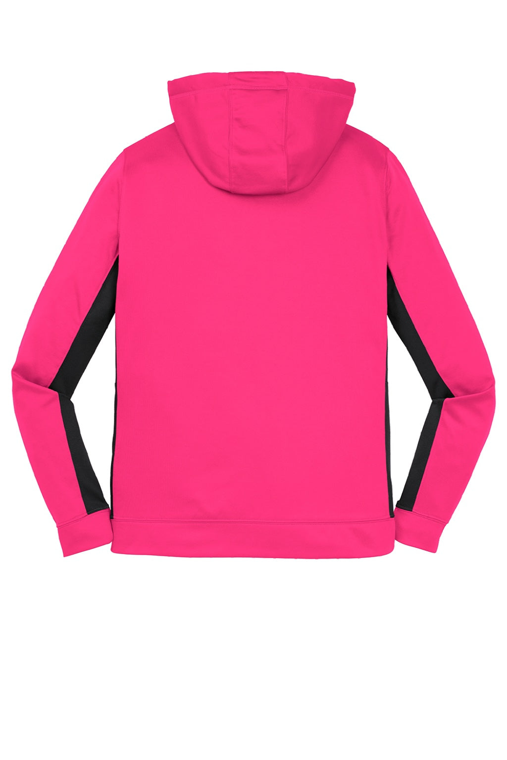 Sport-Tek LST235 Womens Sport-Wick Moisture Wicking Fleece Hooded Sweatshirt Hoodie w/ Pouch Pocket Neon Pink/Black Flat Back