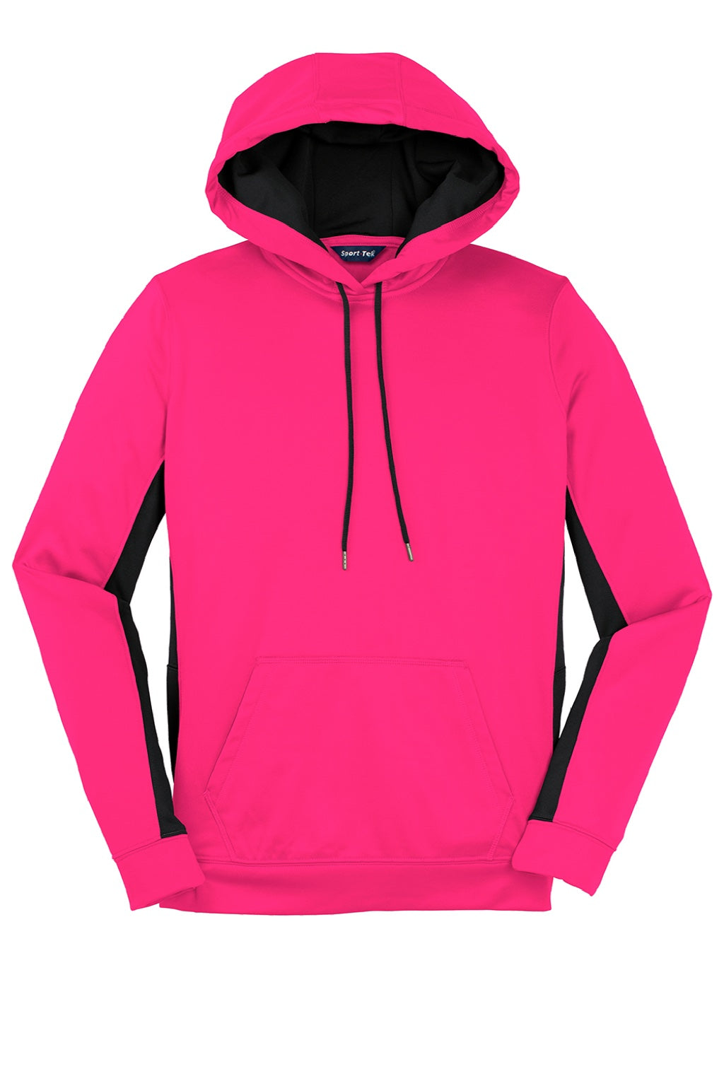 Sport-Tek LST235 Womens Sport-Wick Moisture Wicking Fleece Hooded Sweatshirt Hoodie w/ Pouch Pocket Neon Pink/Black Flat Front