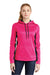 Sport-Tek LST235 Womens Sport-Wick Moisture Wicking Fleece Hooded Sweatshirt Hoodie w/ Pouch Pocket Neon Pink/Black Model Front